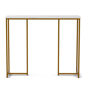 Console Table | Marble Effect Top | White & Gold Accent