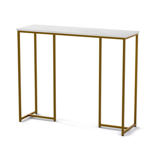 Console Table | Marble Effect Top | White & Gold Accent