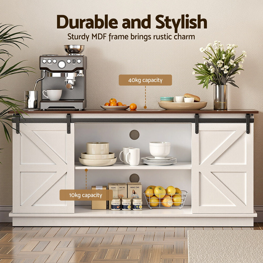 Buffet Sideboard Cabinet | Sliding Doors | Kitchen Storage | White