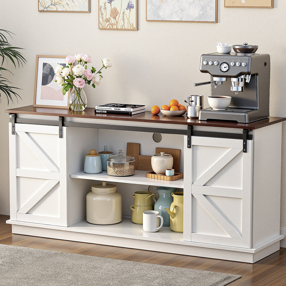 Buffet Sideboard Cabinet | Sliding Doors | Kitchen Storage | White
