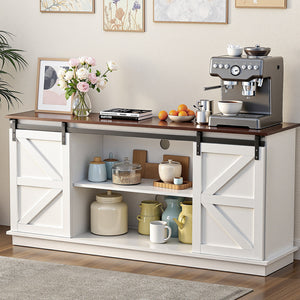 Buffet Sideboard Cabinet | Sliding Doors | Kitchen Storage | White