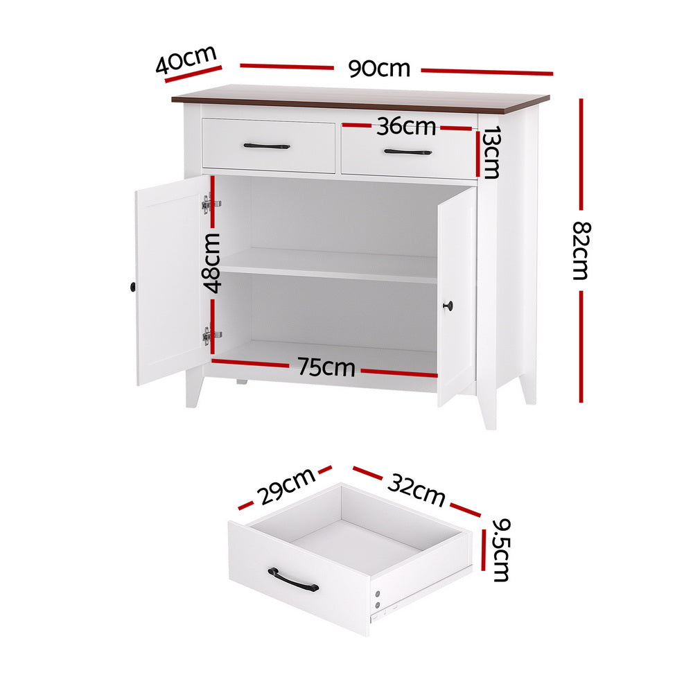 Hallway Sideboard Cabinet | Storage Cupboard | 2 Drawers | White