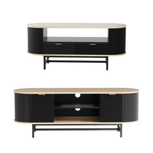 Artiss TV Unit & Coffee Table Set Storage Drawers Shelves Black Pine