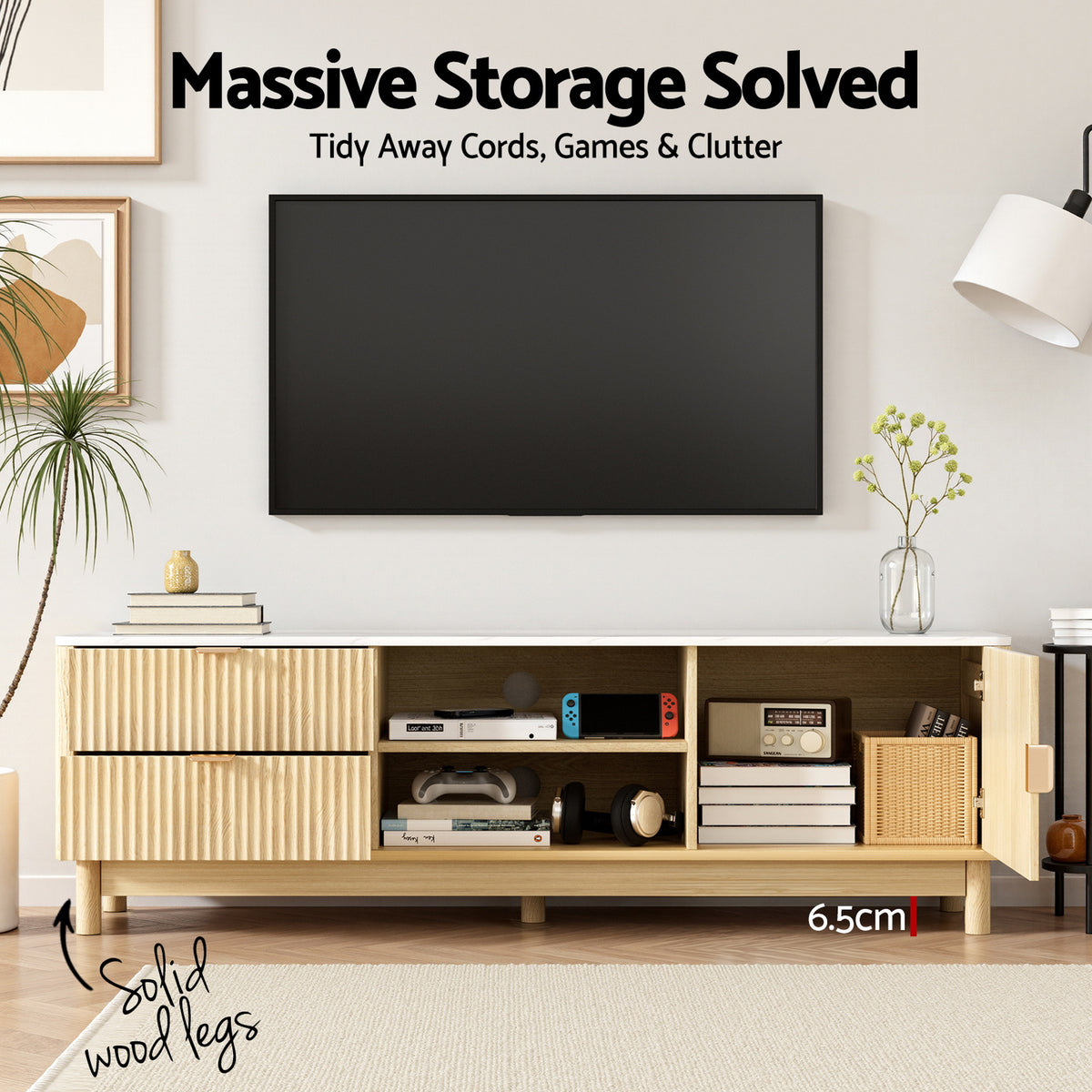 TV Unit & Coffee Table Set | Storage Drawers | Pine Finish