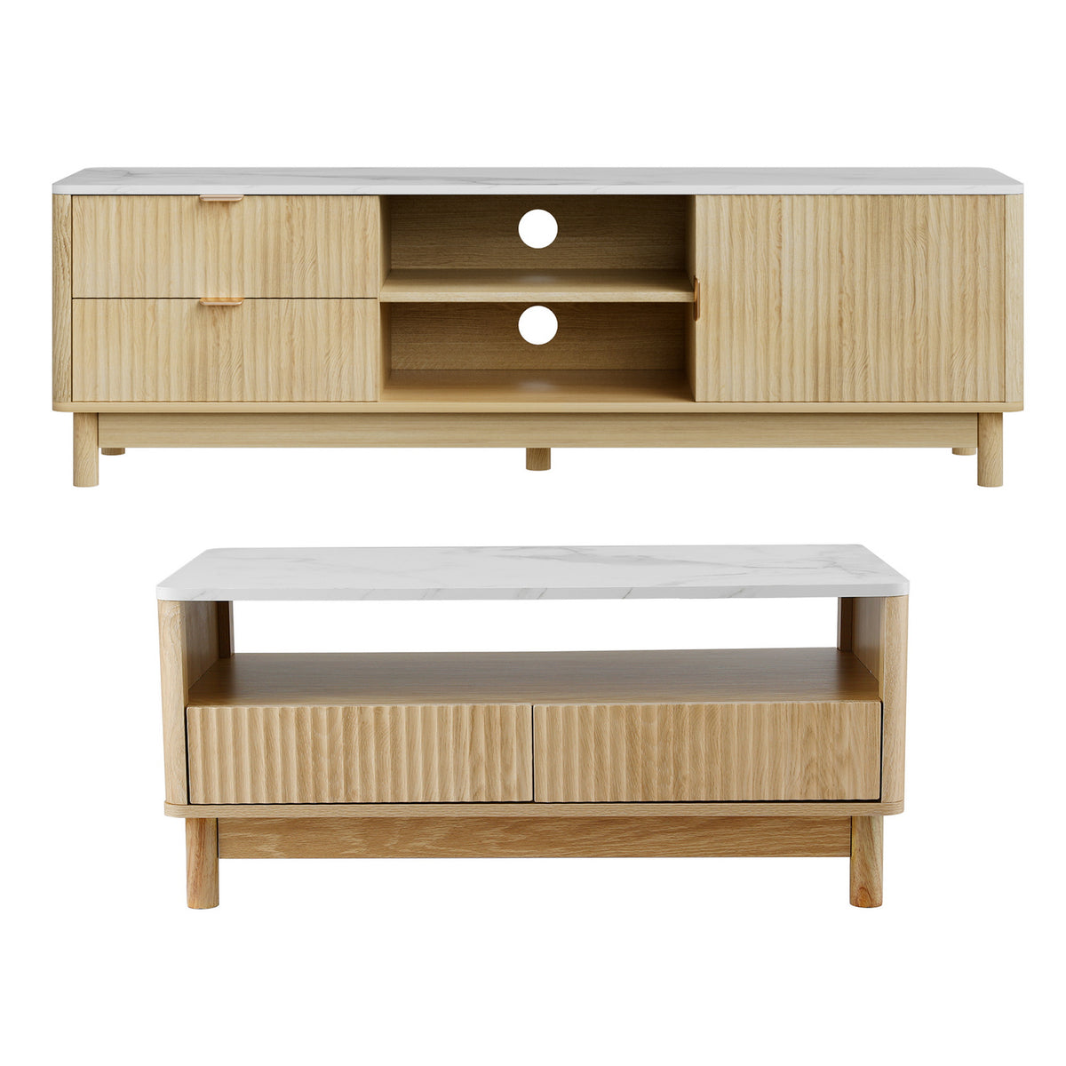 TV Unit & Coffee Table Set | Storage Drawers | Pine Finish