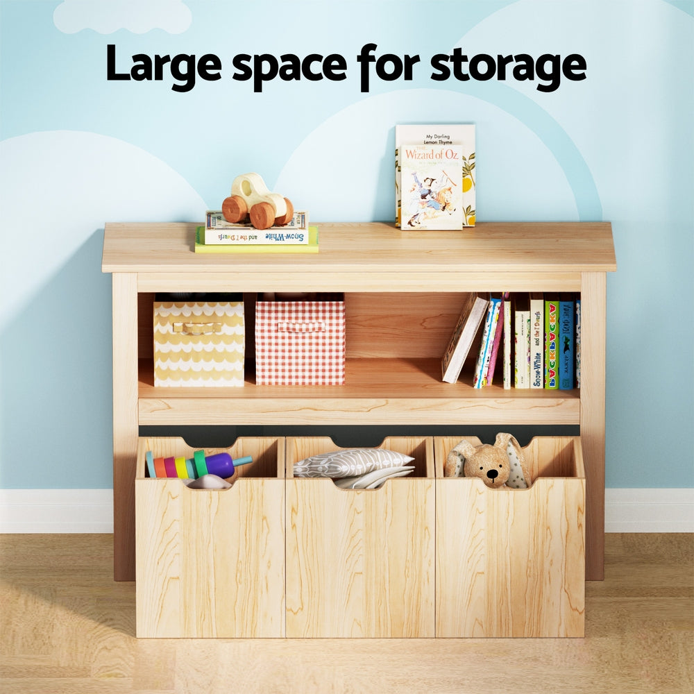 Bookshelf | 3-Drawer Storage Organiser | Wooden Bookcase for Toys & Books