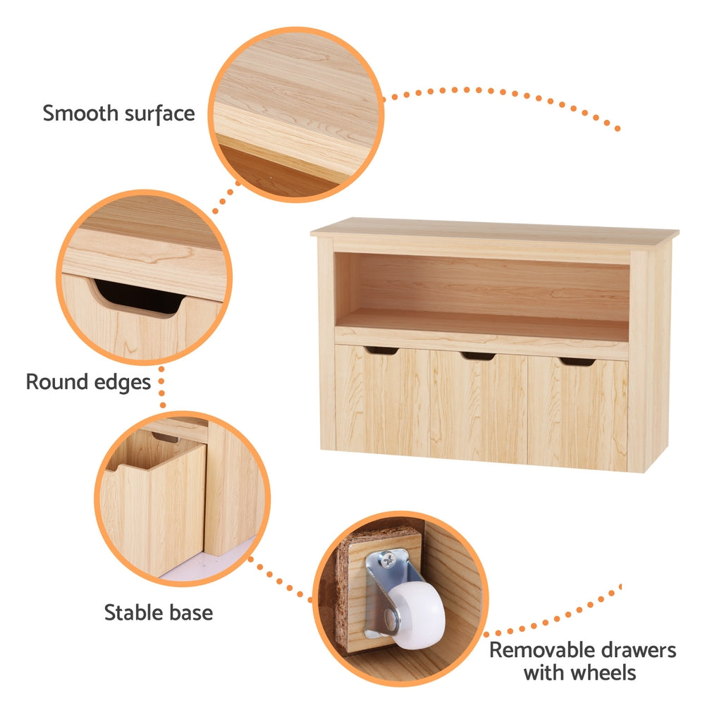 Bookshelf | 3-Drawer Storage Organiser | Wooden Bookcase for Toys & Books