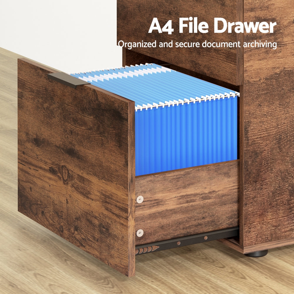 Mobile File Cabinet | 2 Drawer | Office File Organiser | Rustic Brown