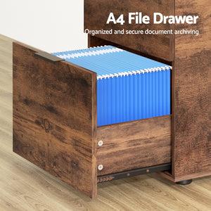 Mobile File Cabinet | 2 Drawer | Office File Organiser | Rustic Brown