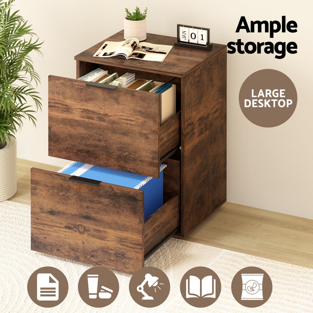 Mobile File Cabinet | 2 Drawer | Office File Organiser | Rustic Brown