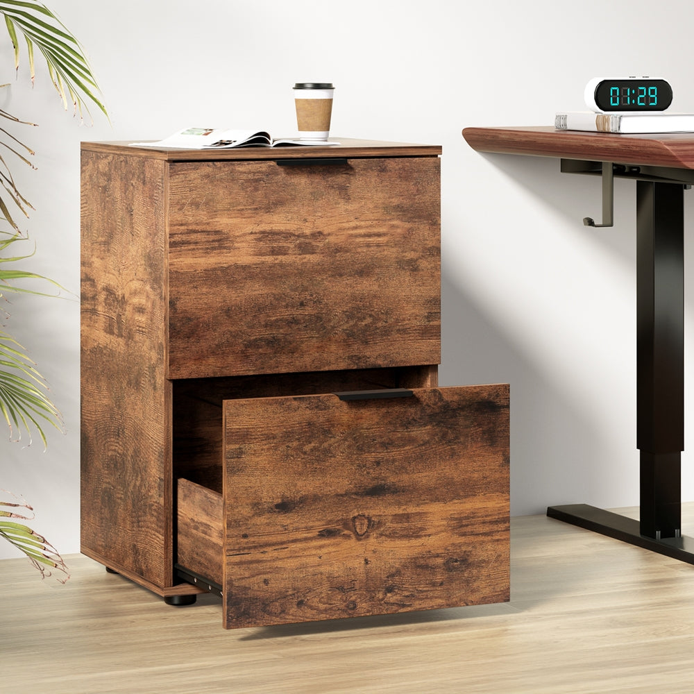 Mobile File Cabinet | 2 Drawer | Office File Organiser | Rustic Brown