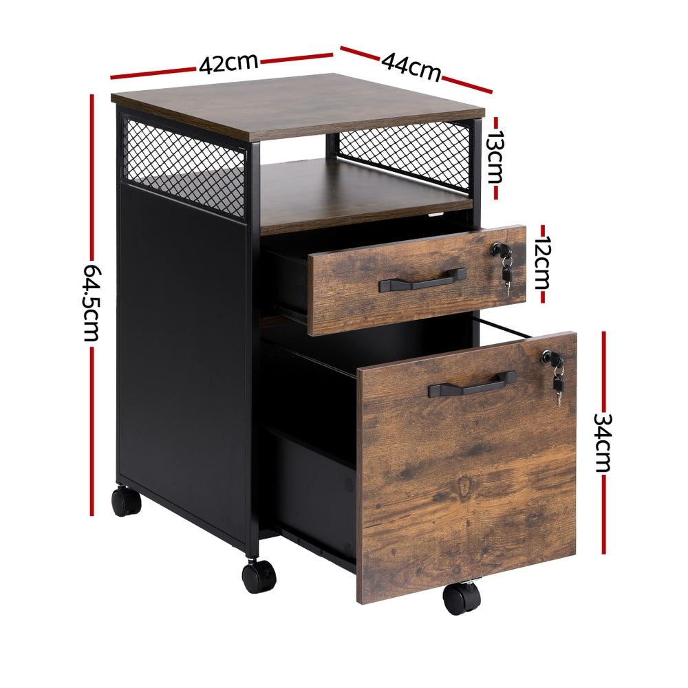 Filing Cabinet | 2 Drawer | With Wheels | Rustic Brown