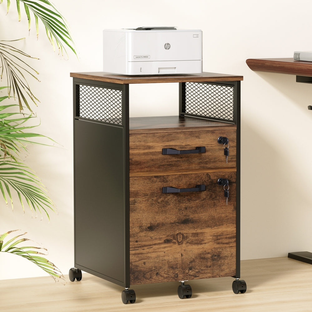 Filing Cabinet | 2 Drawer | With Wheels | Rustic Brown