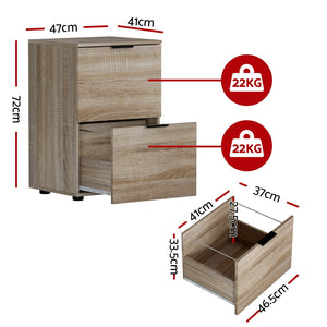 Artiss Filing Cabinet | 2 Drawer File Storage | Office Shelves | Oak