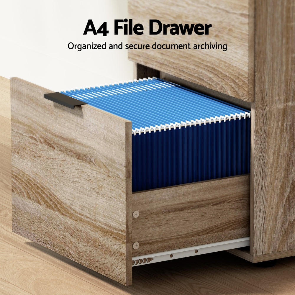 Artiss Filing Cabinet | 2 Drawer File Storage | Office Shelves | Oak