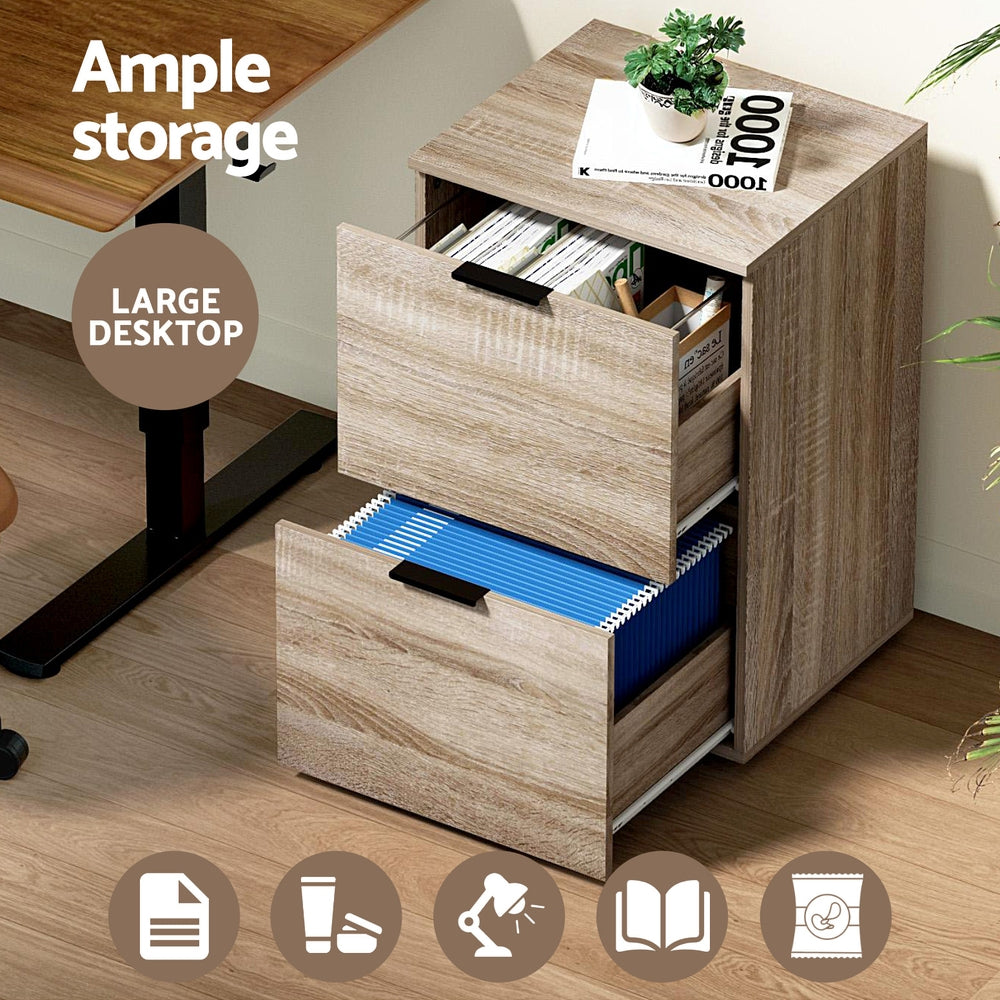Artiss Filing Cabinet | 2 Drawer File Storage | Office Shelves | Oak