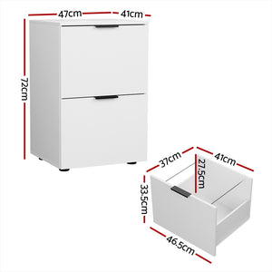 Artiss Filing Cabinet | Files Storage | Office Shelves | File Organiser | White | 2 Drawer