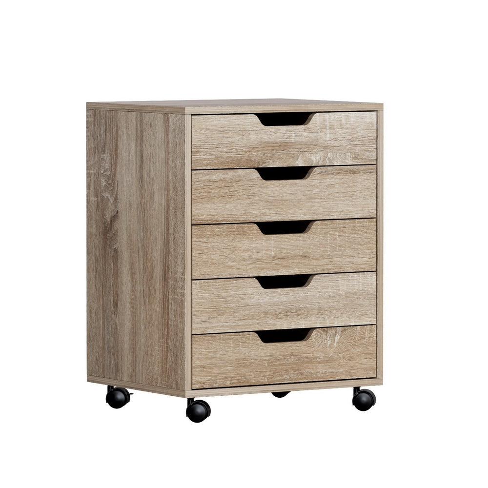 Artiss Filing Cabinet | 5 Drawer Mobile Chest | Rolling Storage | Beige