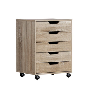 Artiss Filing Cabinet | 5 Drawer Mobile Chest | Rolling Storage | Beige