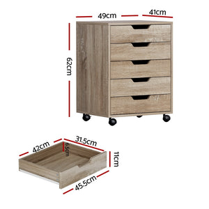 Artiss Filing Cabinet | 5 Drawer Mobile Chest | Rolling Storage | Beige