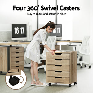 Artiss Filing Cabinet | 5 Drawer Mobile Chest | Rolling Storage | Beige