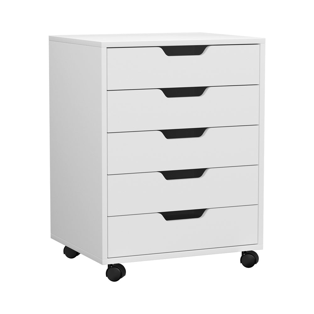 Artiss 5-Drawer Filing Cabinet | Mobile Rolling Storage Cabinet | Chest of Drawers | Stand | White