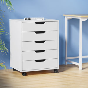 Artiss 5-Drawer Filing Cabinet | Mobile Rolling Storage Cabinet | Chest of Drawers | Stand | White