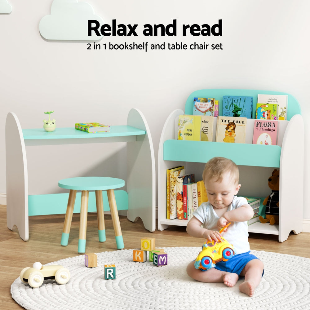 Kids Bookshelf 2 In 1 Table Chair Set | Bookcase Toys Shelves