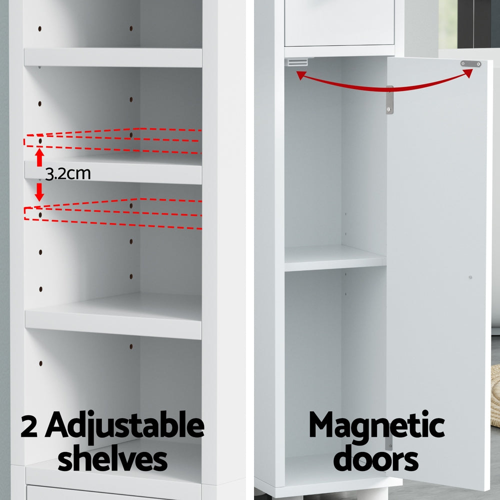 Bathroom Storage Cabinet | 180cm Tall Slim Floor Cupboard | Toilet Narrow Linen Tower