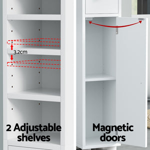 Bathroom Storage Cabinet | 180cm Tall Slim Floor Cupboard | Toilet Narrow Linen Tower