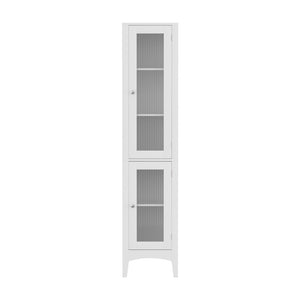Bathroom Storage Cabinet | 160CM Tall Slim Floor Cupboard | Glass Door | White