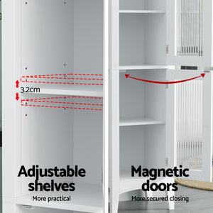Bathroom Storage Cabinet | 160CM Tall Slim Floor Cupboard | Glass Door | White
