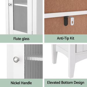 Bathroom Storage Cabinet | 160CM Tall Slim Floor Cupboard | Glass Door | White