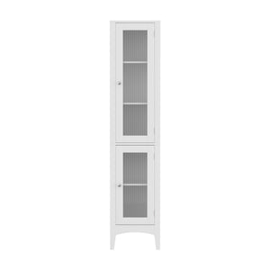 Artiss 2X Bathroom Storage Cabinet 160cm Tall Slim Floor Cupboard Toilet Glass Door White