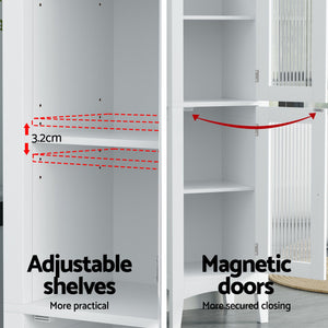 Artiss 2X Bathroom Storage Cabinet 160cm Tall Slim Floor Cupboard Toilet Glass Door White