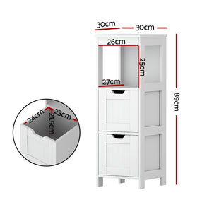 Bathroom Storage Cabinet | 89CM Floor Cupboard | Toilet Drawer Bedroom Organizer | White