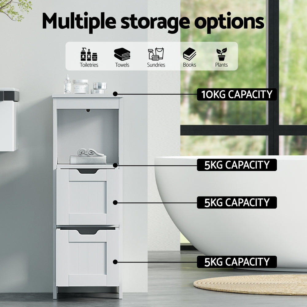 Bathroom Storage Cabinet | 89CM Floor Cupboard | Toilet Drawer Bedroom Organizer | White