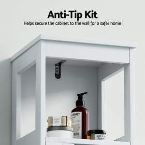 Bathroom Storage Cabinet | 89CM Floor Cupboard | Toilet Drawer Bedroom Organizer | White