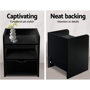 Artiss Bedside Tables | 2X | FARA | 1 Drawer with Shelf | Black