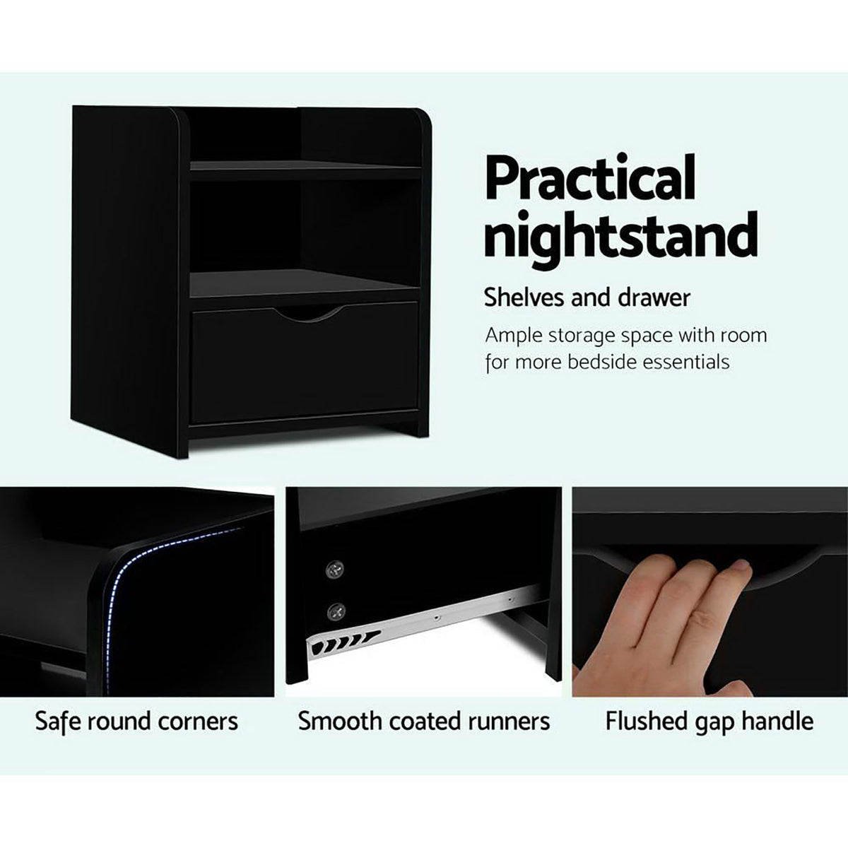 Artiss Bedside Tables | 2X | FARA | 1 Drawer with Shelf | Black