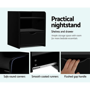 Artiss Bedside Tables | 2X | FARA | 1 Drawer with Shelf | Black