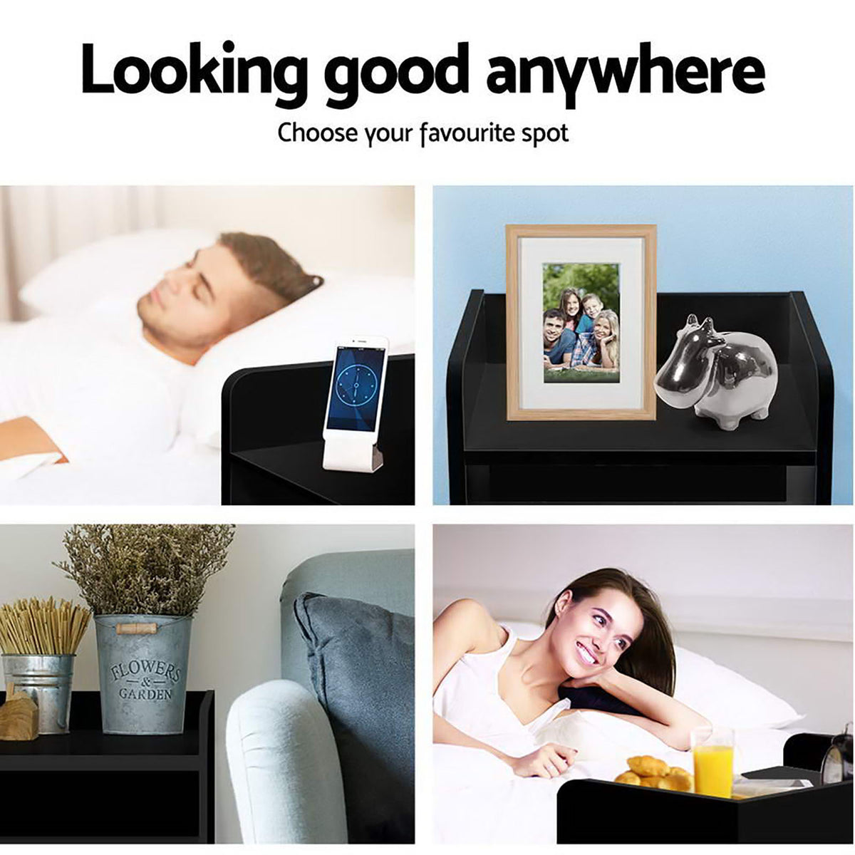 Artiss Bedside Tables | 2X | FARA | 1 Drawer with Shelf | Black