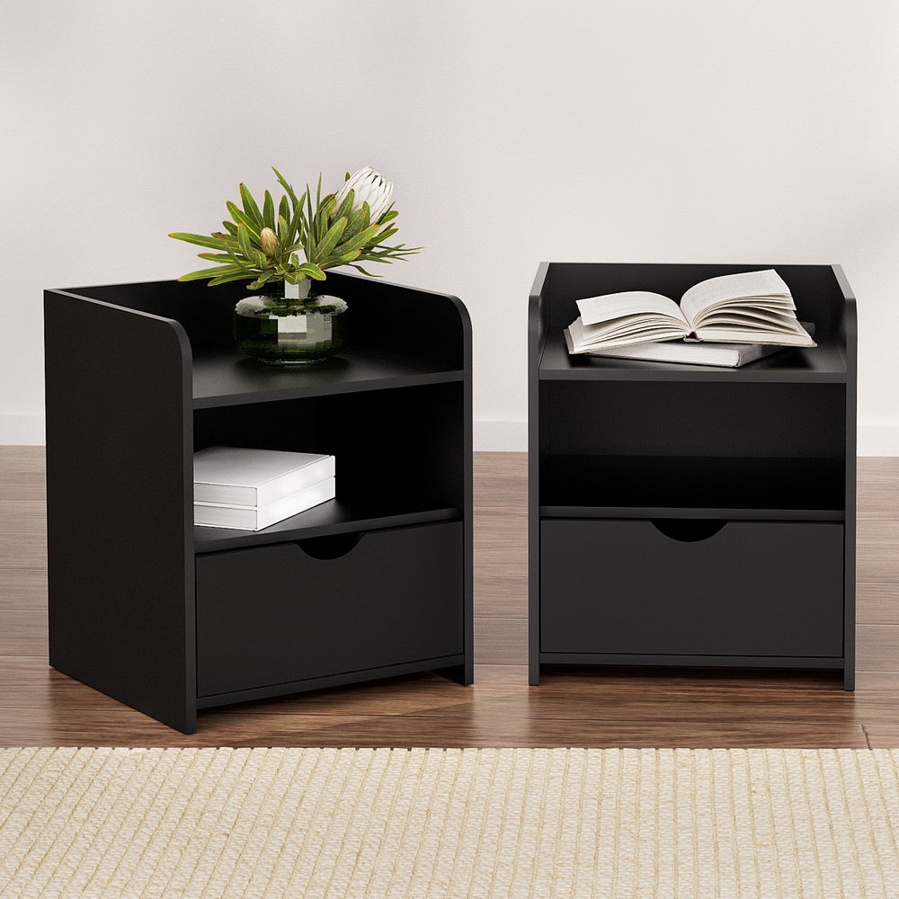 Artiss Bedside Tables | 2X | FARA | 1 Drawer with Shelf | Black