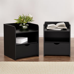 Artiss Bedside Tables | 2X | FARA | 1 Drawer with Shelf | Black