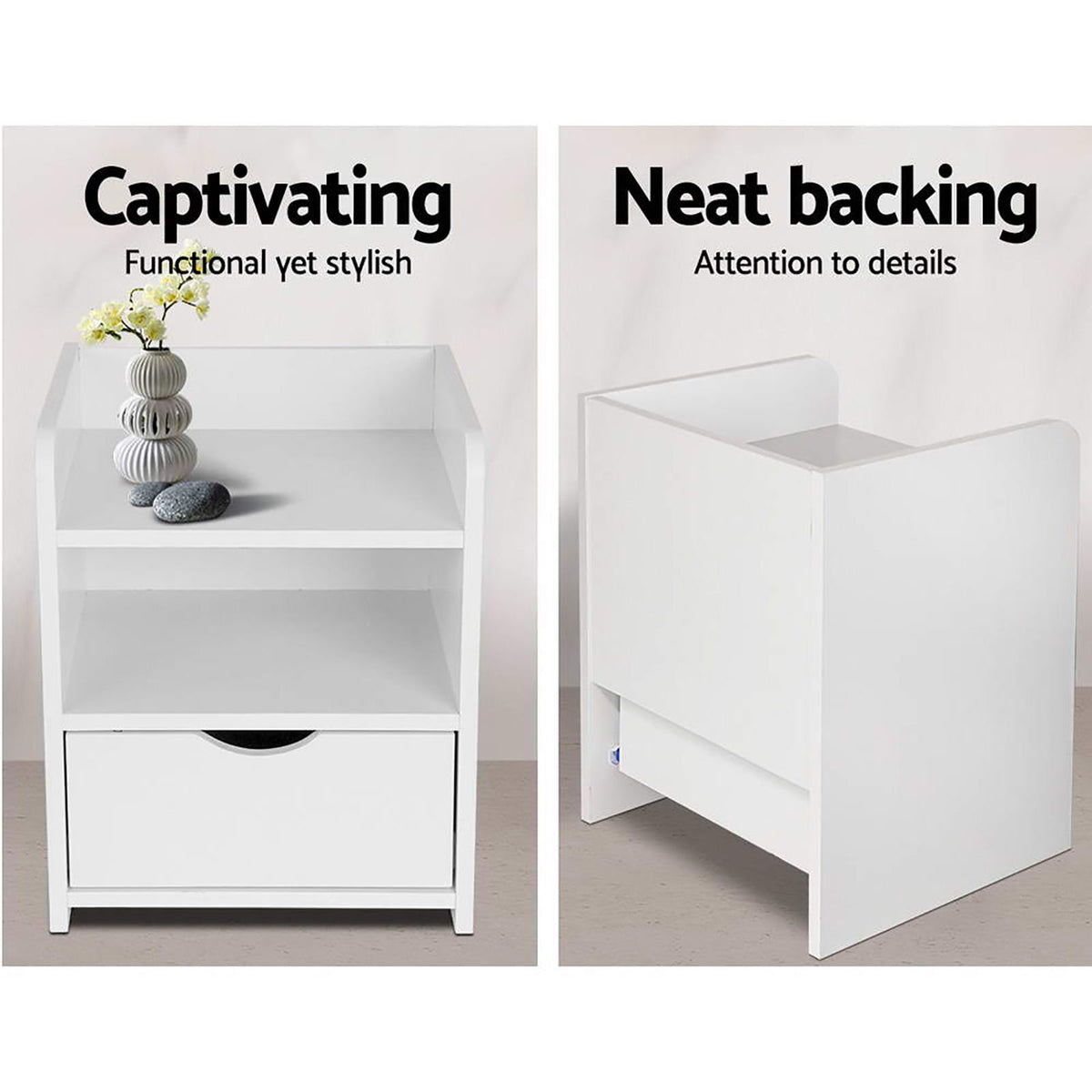 Artiss Bedside Tables | 2X | FARA | 1 Drawer with Shelf | White