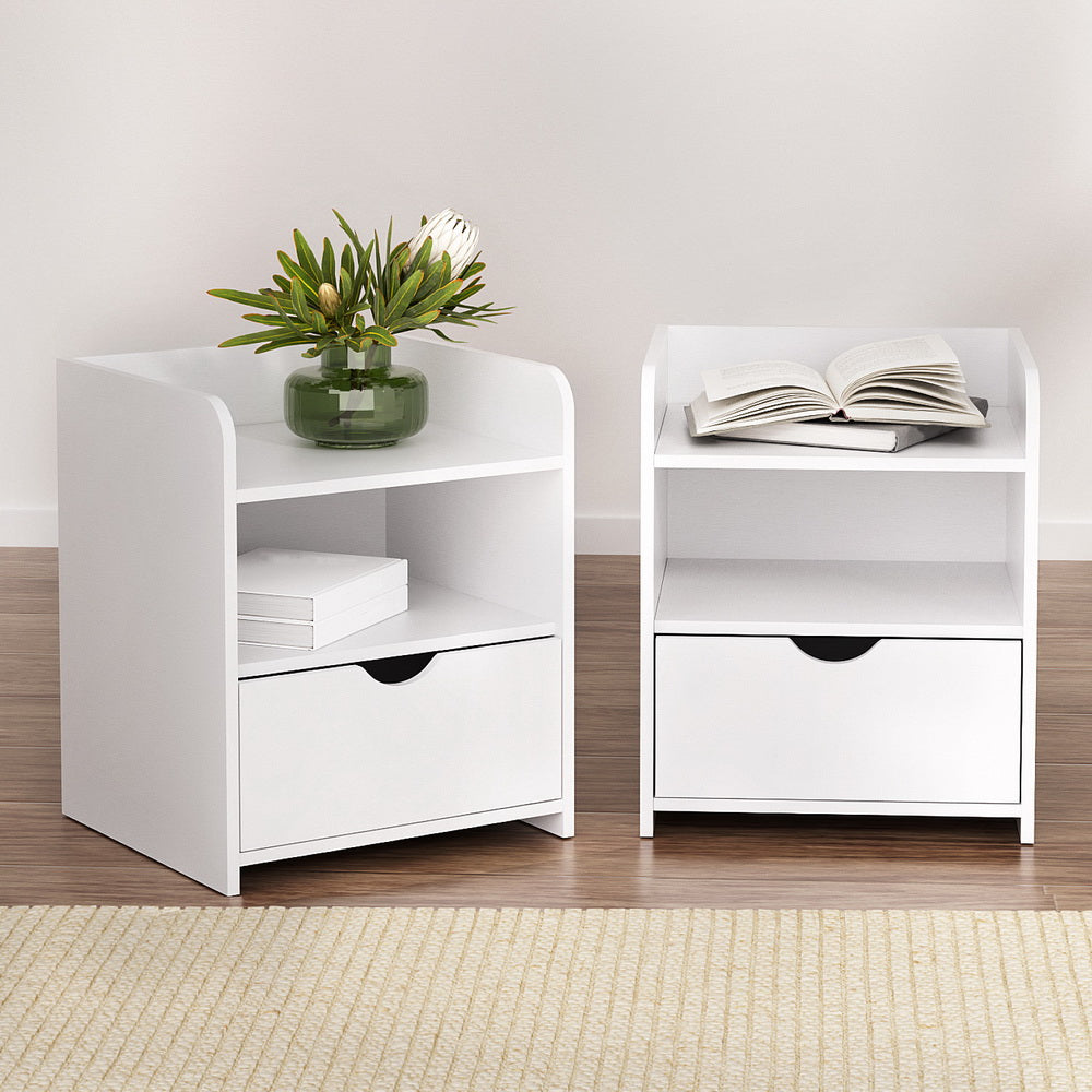 Artiss Bedside Tables | 2X | FARA | 1 Drawer with Shelf | White