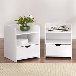 Artiss Bedside Tables | 2X | FARA | 1 Drawer with Shelf | White