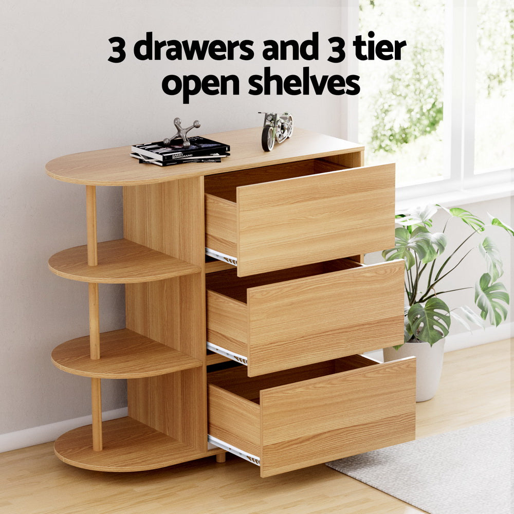 Chest of Drawers | 3-Drawer Storage Cabinet | 3 Shelves | Pine Wood Finish
