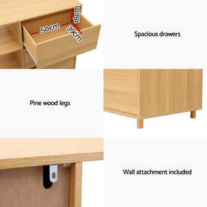 Chest of Drawers | 3-Drawer Storage Cabinet | 3 Shelves | Pine Wood Finish