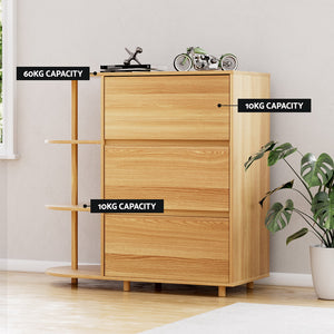 Chest of Drawers | 3-Drawer Storage Cabinet | 3 Shelves | Pine Wood Finish